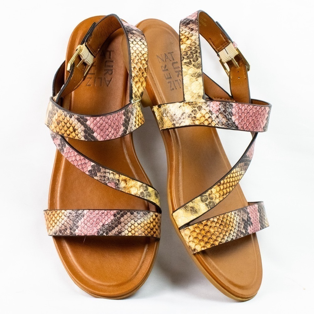 Naturalizer Multi Snake Leather Strap Open Toe Flat Slingback Women Sandals Sz 7